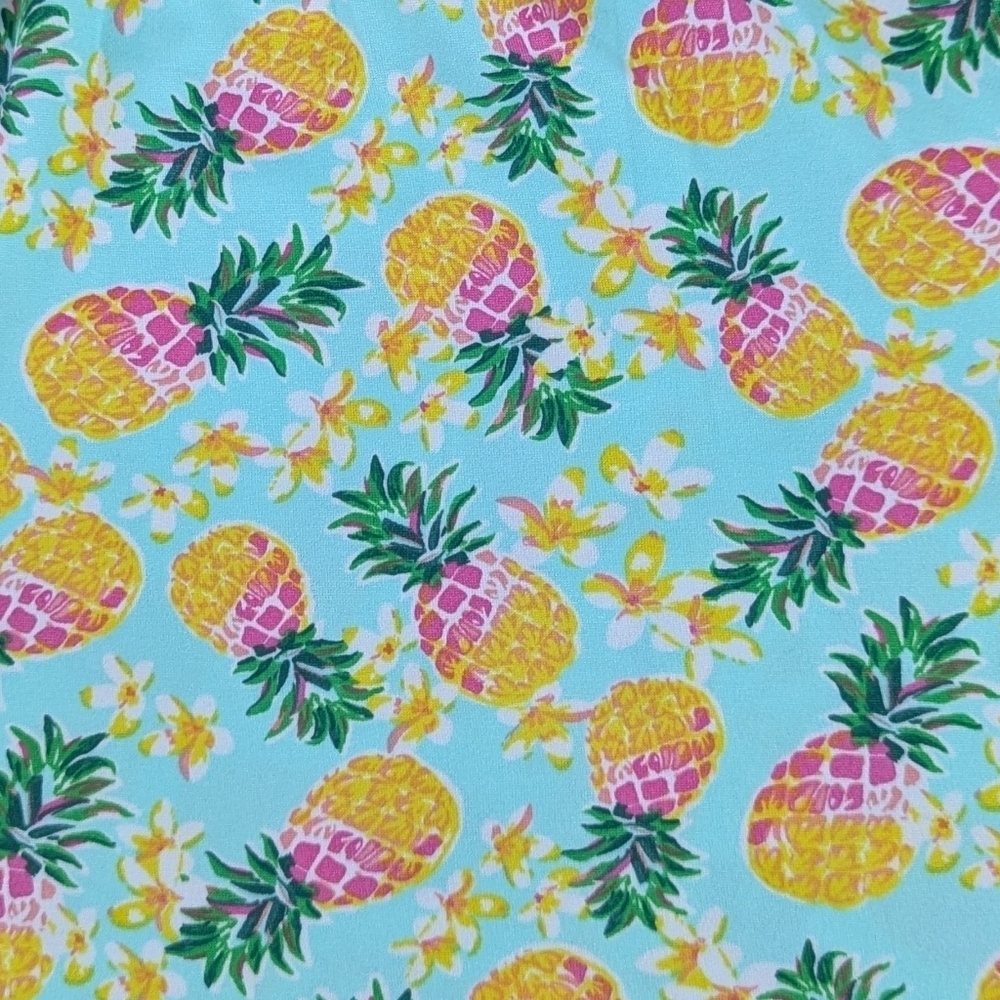 Pillow Talk Tropical Pineapple Print PJ Set Short Sleeve Top Pants Aqua M NWT - Picture 2 of 12
